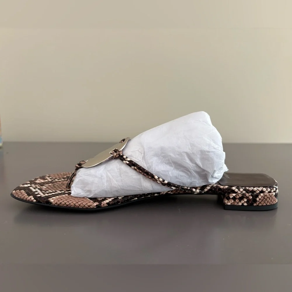 New Anthropologie Jeffrey Campbell Chance-it Sandal Snake Print Silver Disc SZ 9